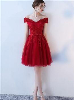 Picture of Lovely Dark Red Color Tulle Short Homecoming Dresses, Wine Red Color Prom Dresses